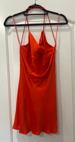 ZARA Dress Mini Orange Satin Summer thumbnail 1