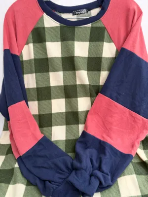 Story Teller Colorblock Sweatshirt in Green Buffalo Check, Navy & Coral thumbnail 2