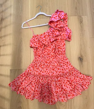 Buddy Love Pink & Red Polka Dot One Shoulder Ruffle Dress thumbnail 1