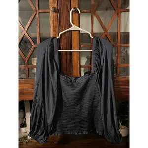 J. Crew Squareneck‎ Smocked Featherweight Satin Cropped Top Size XL thumbnail 3