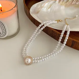 Elegant White Pearl Pendant Choker Necklace for Women,Layered Pearl Necklace thumbnail 2