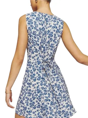 Reformation Rilynn White Blue Floral V-Neck Sleeveless Mini Dress 6 thumbnail 2