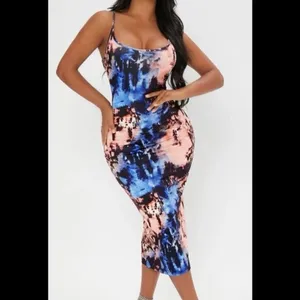 Amazon Women's Tie-Dye Midi Dress, Bodycon Dress Spaghetti Strap (Multicolor, Size: M) thumbnail 4
