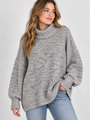 OFFLINE by Aerie Gray Marled Comfy Cotton Oversized Turtleneck Sweater Large thumbnail 1