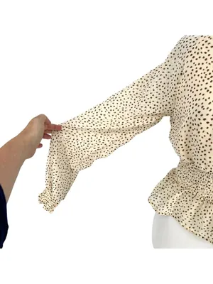 Japna Boho Romantic Peplum Retro Surplice Dot Blouse Cream Beige Size Medium thumbnail 3