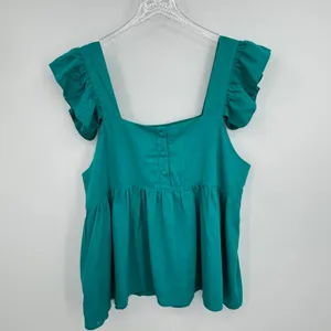 Umgee blouse women's large linen blend ruffle sleeve babydoll green boho beach thumbnail 3