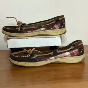 Sperry Top-Sider Women 7M Brown‎ Suede Purple Plaid Boat Shoes Loafers 9102328 thumbnail 2