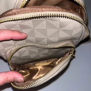 Leathered Cream Sling Crossbody Bag with Gold Accents thumbnail 8