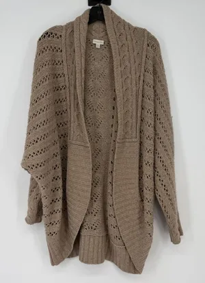 Garnet Hill Womens XS‎ Extra Fine Merino Wool Crochet Knit Cardigan Sweater Tan thumbnail 1