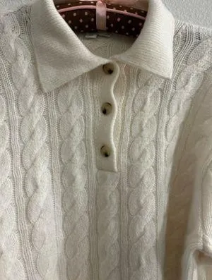 Vince Cashmere & Wool Blend Ivory/Cream V-Neck Collared Sweater-Brand New $425 thumbnail 2