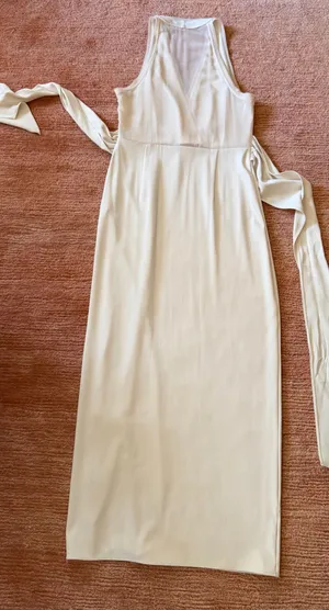 ZARA Ivory Wrap Style MIXED SEMI-SHEER SLIP DRESS size S thumbnail 11