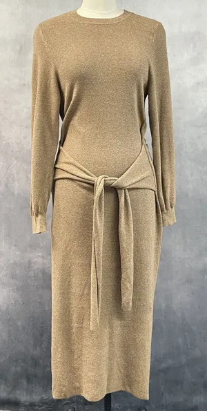 Rag And Bone Alnai Sweater Dress Size M Cotton Cashmere Tie Waist Quiet Luxury thumbnail 1