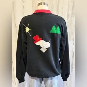 Vintage Snowman Sweatshirt‎ XL Double-Sided Appliqué Winter Christmas kitschy thumbnail 3