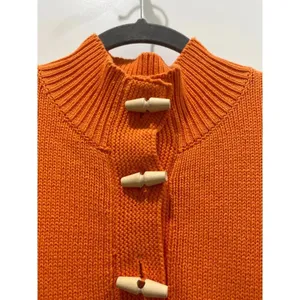 Lauren By Ralph Lauren Orange Fisherman Mock Neck Knit Sweater Sz S thumbnail 3