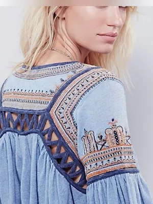 Free People Snow Kisses Embroidered Long Sleeve Blouse thumbnail 12