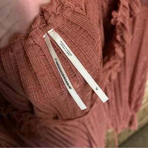 By Anthropologie Women’s Size XL Rose Pink Sheer Stripe Long Sleeve Cropped Top thumbnail 4