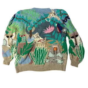 MABEL’S Colorful Sweater Crew Neck Pastel Animals Scenic Novelty Top VINTAGE 80s thumbnail 4