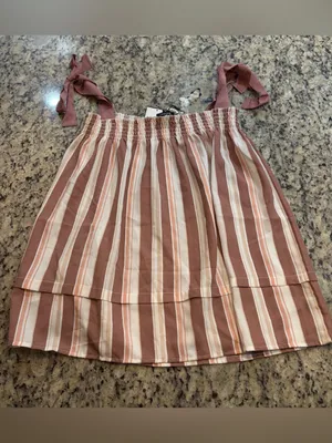 Bobeau mauve and beige vertical striped flutter blouse with ribbon tie straps thumbnail 5