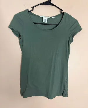 H&M Olive Green Scoop Neck Short Sleeve Tee thumbnail 1