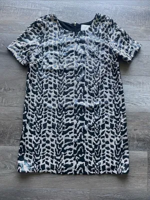 J.O.A. Black & White Sequin Animal-Print Leopard Dress Womens Sz Medium thumbnail 1