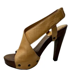 Diane Von‎ Furstenberg Shoes Women 6 Tan Leather Open Toe Slingback Wood Heels thumbnail 1