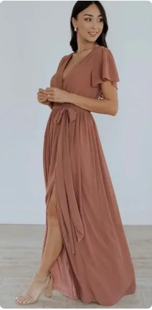 Baltic Born Womens Rosy Brown Kristina‎ Flutter Sleeve Bridesmaid Maxi Dress 2XL thumbnail 1