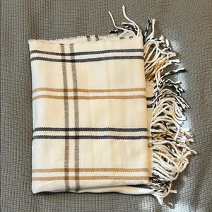 Elegant Cream and Brown Plaid Scarf thumbnail 2