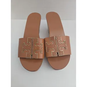 Tory Burch ines brown leather Wedge platform Slide Sandals Women’s Size 6-1/2M thumbnail 3