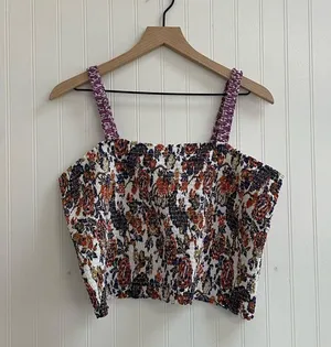 ANTHROPOLOGIE Verona Smocked Pajama Lounge Top Paisley Floral Crop Modal Size XL thumbnail 7