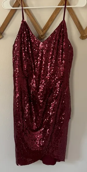 Lulu's Sparkling Burgundy Sequin Mini Dress thumbnail 1