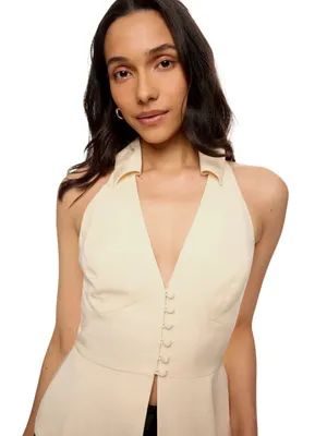 Reformation Rylan Top in Cream 8 Womens Sleeveless Collared Button up thumbnail 4