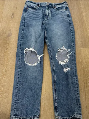 American Eagle Distressed Mom Jean Blue Denim Jeans thumbnail 1