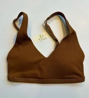 Size S OFFLINE by Aerie Ribbed Plunge Sports Bra in Medium Brown thumbnail 1