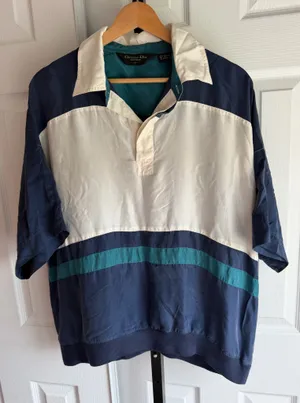 Christian Dior Monsieur Vintage 90s Polo Shirt Men's 100% Silk Size: L thumbnail 1