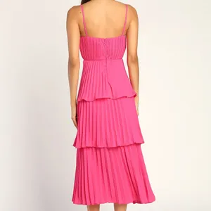 Lulu's Hot Pink Tiered Midi Dress thumbnail 5