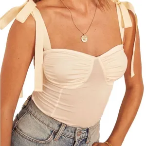 NWT - Marsala Ivory Bodysuit Ribbon Tie Romantic Girly thumbnail 1