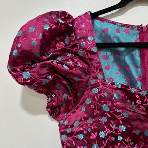 Lulus Always Decadent Magenta Floral Brocade Puff Sleeve Mini Dress Size Medium thumbnail 6