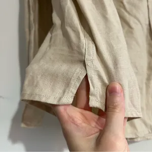 Gap Linen Rayon Button Down Shirt Khaki Tan XL Coastal Preppy Neutral Euro thumbnail 3