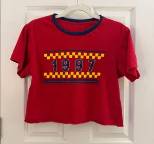 Rebellious One Red Retro 1997 Graphic Crop Top Medium thumbnail 1