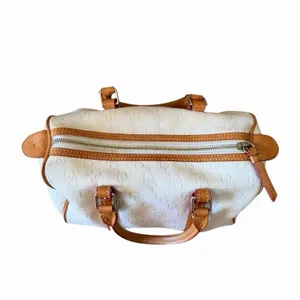 Vintage Dooney & Bourke White Monogram Canvas Barrel Satchel Bag Leather Trim thumbnail 11