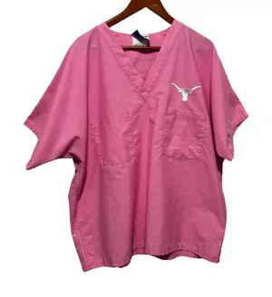 Landau Women Scrub Top XL Pink Texas Longhorns Medical Nurse Dental‎ Uniform thumbnail 1