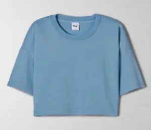 Aritzia TNA Laid Back Boxy Cropped T-shirt Light Blue XS thumbnail 1