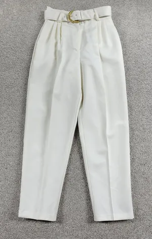 Vintage‎ Ellen D Womens Pants 9/10 White Pleated Belted Tapered Ankle Career thumbnail 1