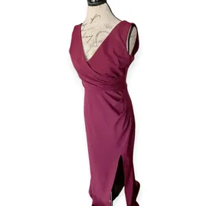 Woosea V Neck Maxi Dress Ruched Slit Formal Prom Wedding Guest Gown Party Medium Homecoming thumbnail 4