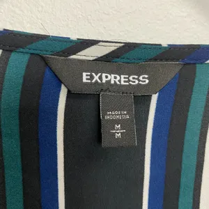 Express Women's Black Striped Faux Wrap Long Sleeve‎ Blouse Size Medium thumbnail 7