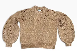 Madewell Pointelle Puff Sleeve Sweater Marled Copper Brown XS AD049 thumbnail 1