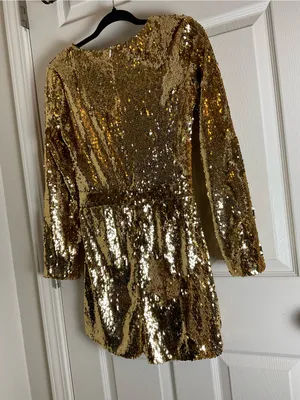 HAODUOYI Gold Sequin V-Neck Long Sleeve Party Romper - Size Medium thumbnail 8
