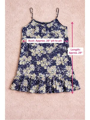 As U Wish Floral Mini Dress Size Large Navy‎ Blue Ruffle Hem Boho Sundress thumbnail 3