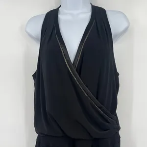 White House | Black Market Satin Jumpsuit Sz 8 Metallic Trim Mob Wife Sleeveless Quiet Luxury Glam thumbnail 3