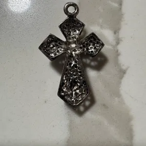 Silver-Tone Crystal Cross Pendant - Clear Stones thumbnail 4